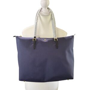 Lauren Ralph Lauren Navy Blue Tote Bag, Water-Resistant Fabric with Leather Trim